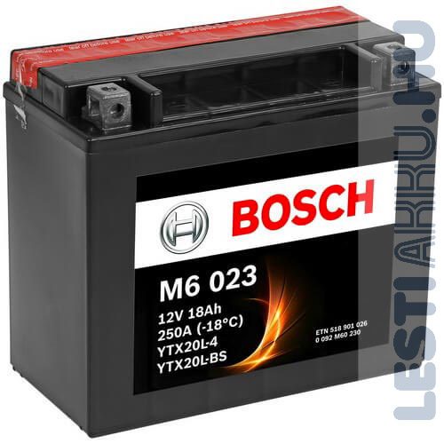 BOSCH M6 023 Motor Akkumulátor YTX20L-BS 12V 18Ah 250A Jobb+ (0092M60230)