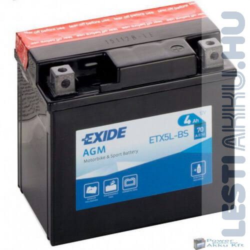 EXIDE Bike AGM Motor Akkumulátor YTX5L-BS 12V 4Ah 70A Jobb+