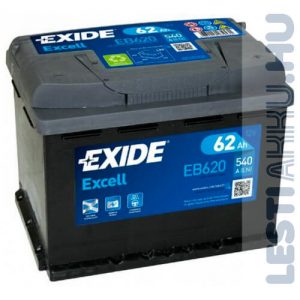 EXIDE Excell Autó Akkumulátor 12V 62Ah 540A Jobb+ (EB620)