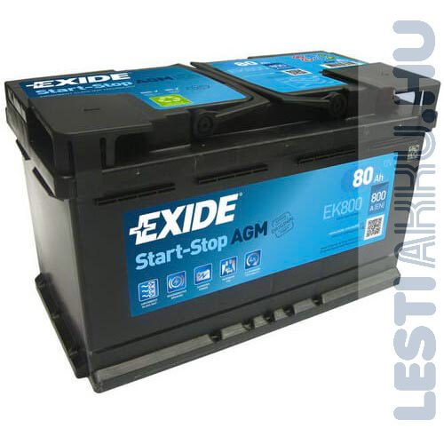 EXIDE Start Stop AGM Autó Akkumulátor 12V 80Ah 800A Jobb+ (EK800)