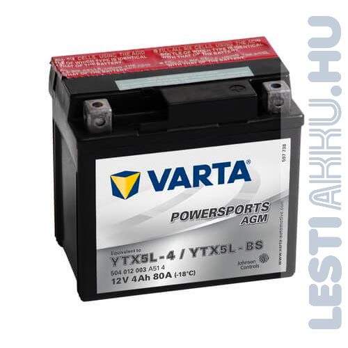 VARTA Powersports AGM Motor Akkumulátor YTX5L-BS 12V 4Ah 80A Jobb+ (504012003A514)