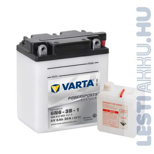VARTA Powersports Freshpack Motor Akkumulátor 6N6-3B-1 6V 6Ah 30A Jobb+ (006012003A514)